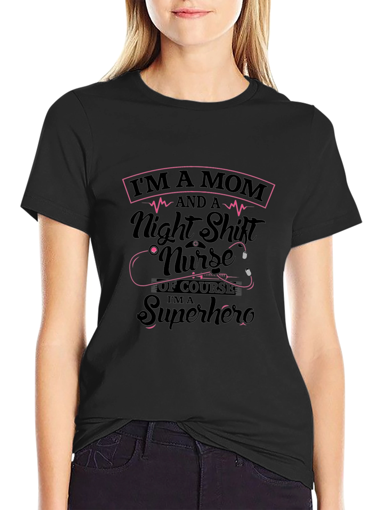 Mom Nurse Superhero Black T-Shirt