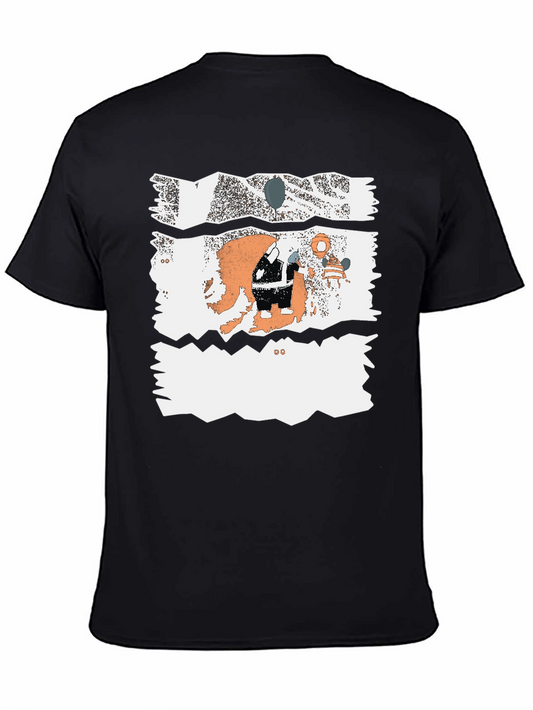 Unique Graphic Print Black Cotton Blend Casual T-Shirt