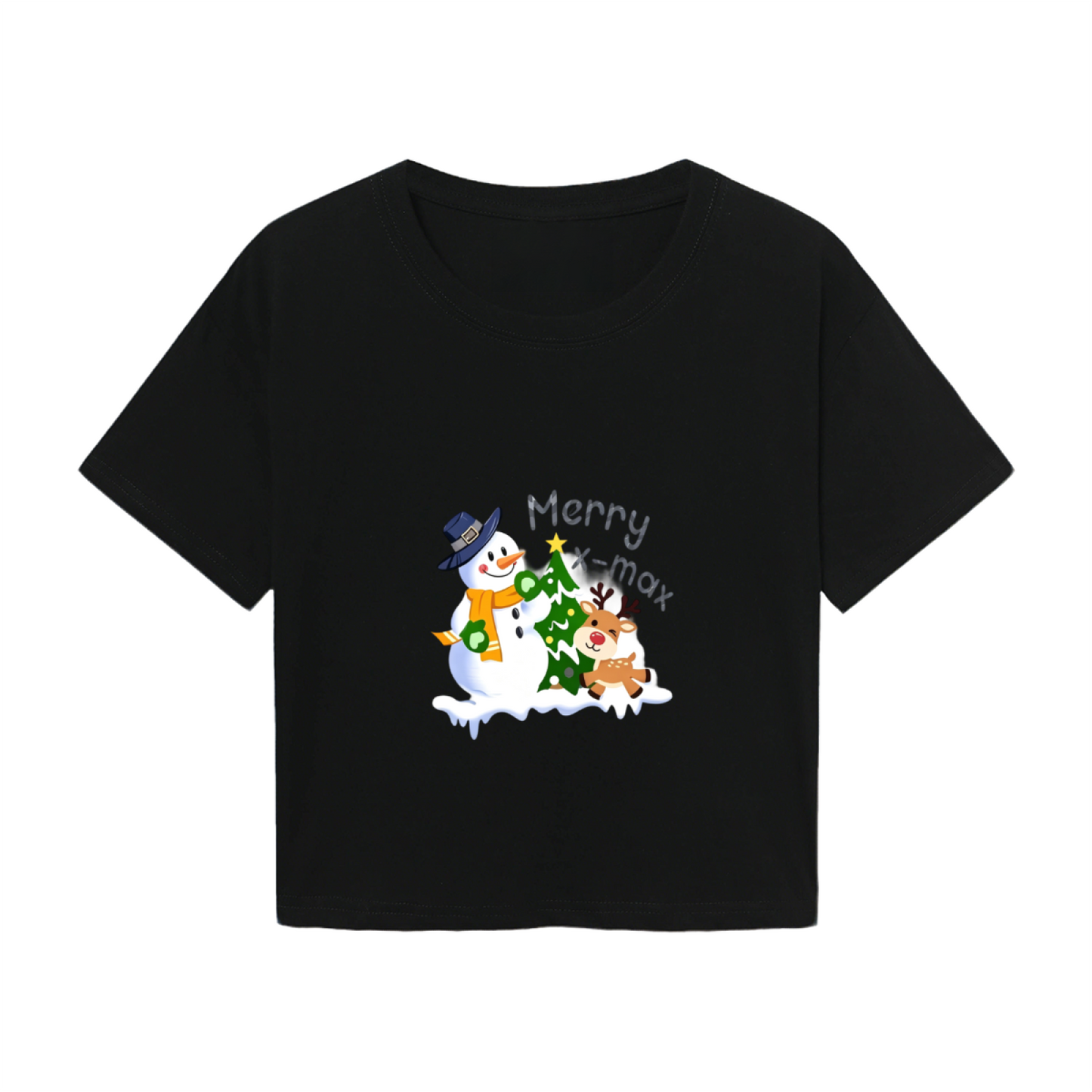 Merry X?max Snowman & Reindeer Cute Holiday Crop Top