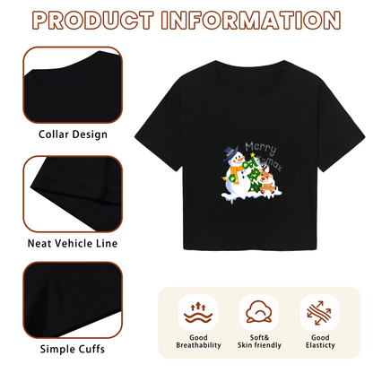 Merry X?max Snowman & Reindeer Cute Holiday Crop Top