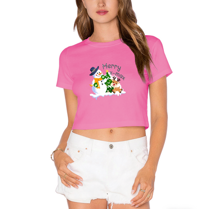 Merry X?max Snowman & Reindeer Cute Holiday Crop Top