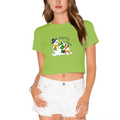 Merry X?max Snowman & Reindeer Cute Holiday Crop Top