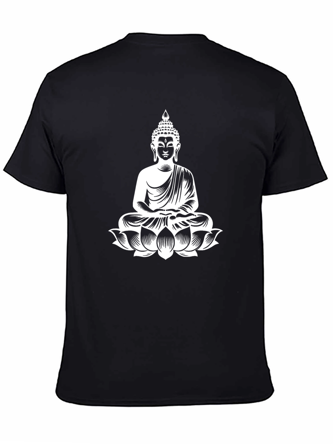 Buddha Lotus Graphic Print T-Shirt - Black