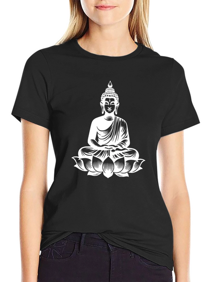 Buddha Lotus Graphic Print T-Shirt - Black
