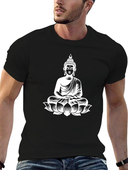 Buddha Lotus Graphic Print T-Shirt - Black