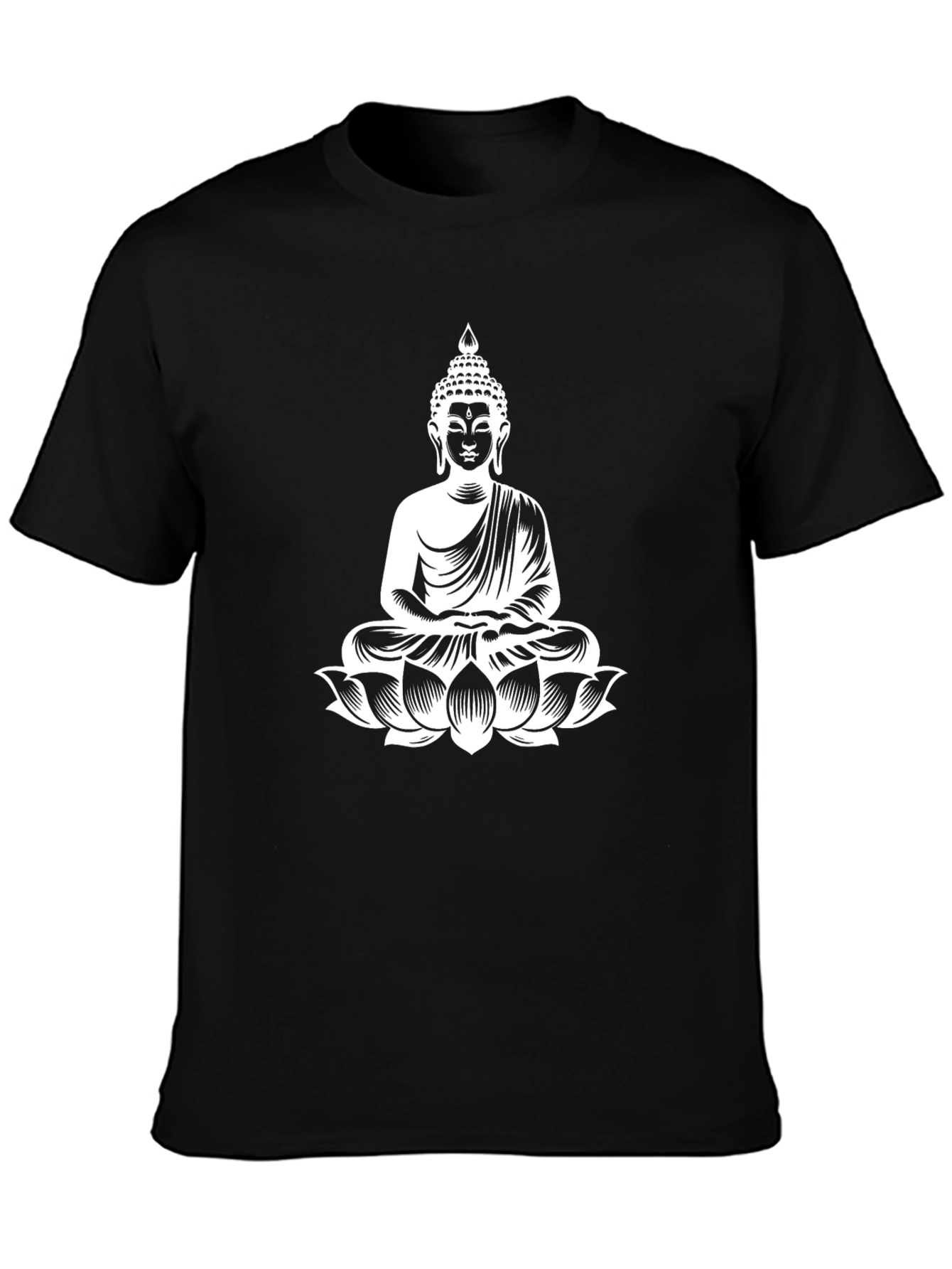 Buddha Lotus Graphic Print T-Shirt - Black