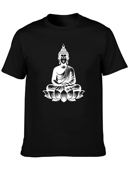 Buddha Lotus Graphic Print T-Shirt - Black