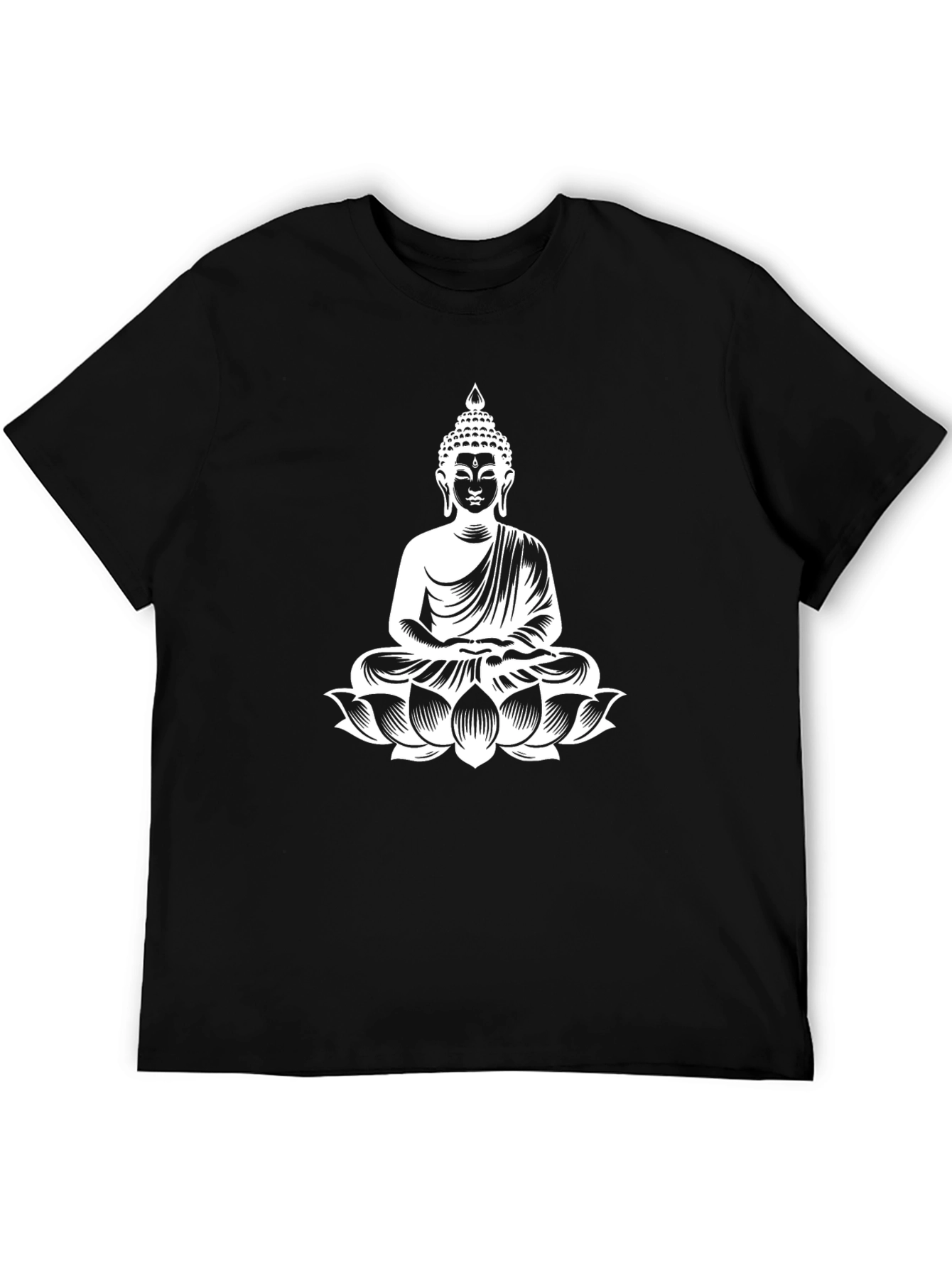 Buddha Lotus Graphic Print T-Shirt - Black