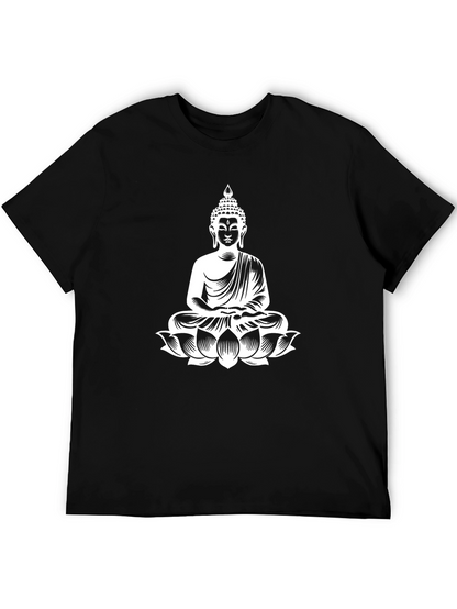 Buddha Lotus Graphic Print T-Shirt - Black