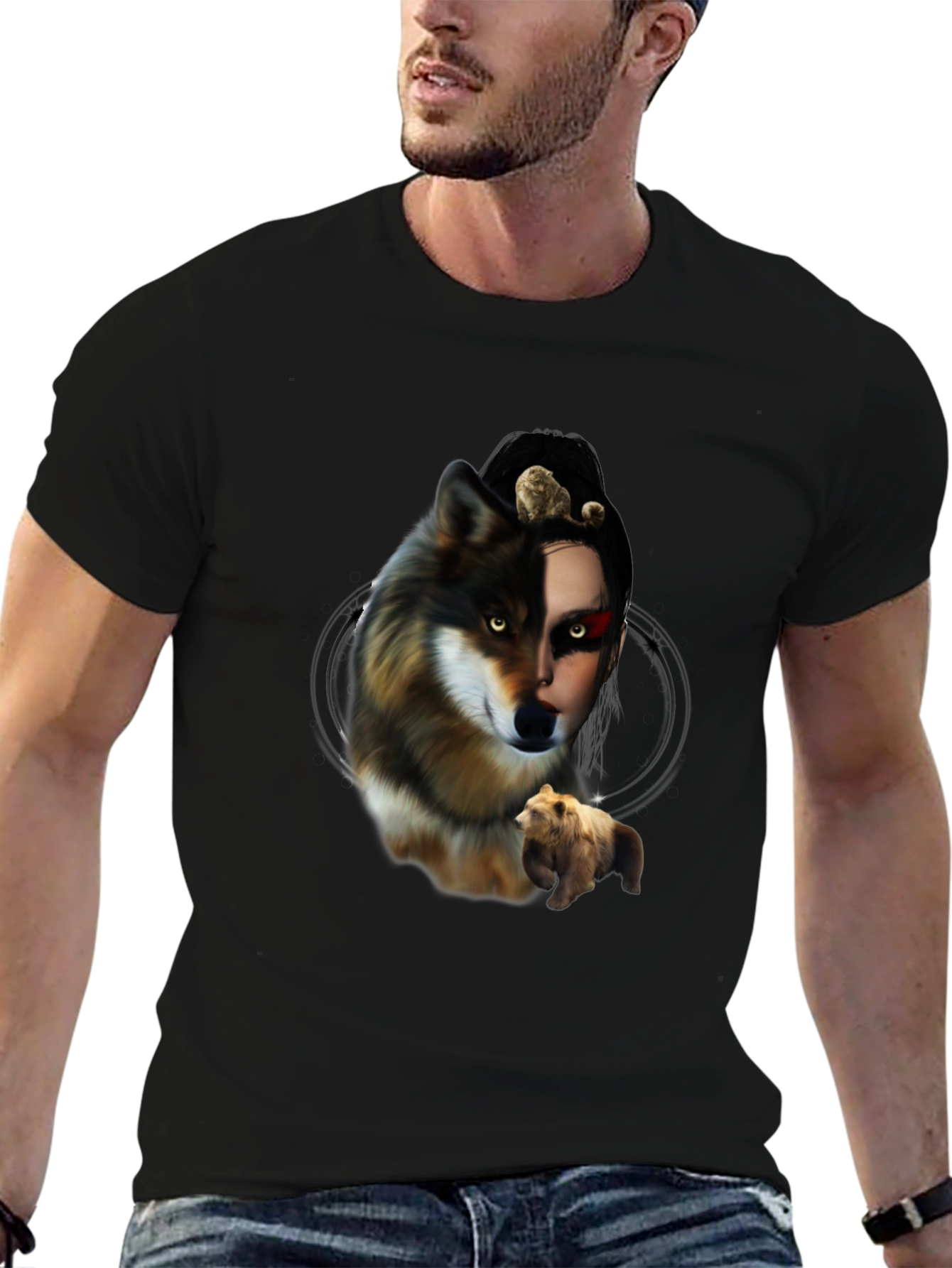 Wolf & Bear T-Shirt - Nature Inspired Graphic Tee