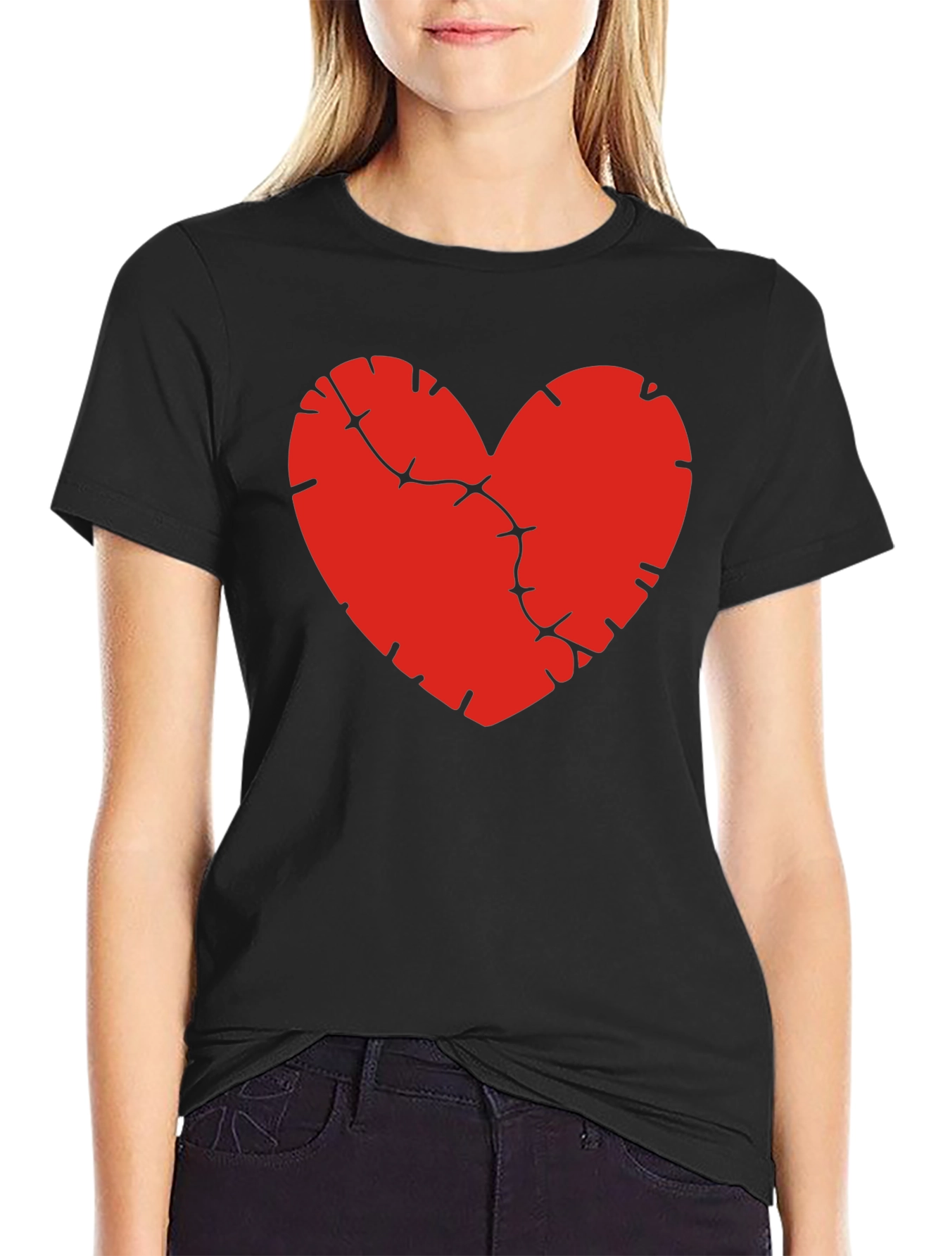 Mended Heart Graphic Tee - Black Cotton Comfort