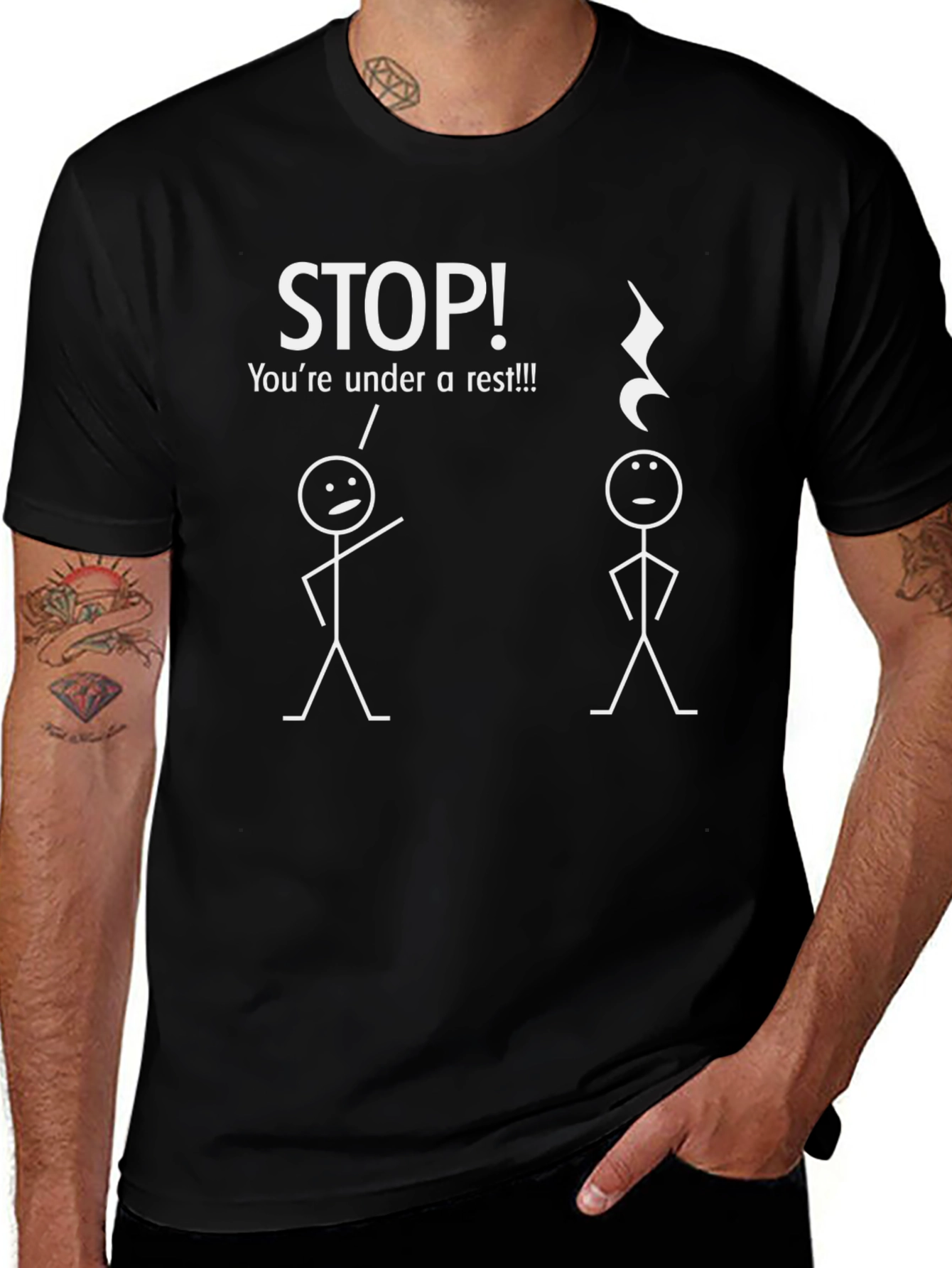 Funny Music T-Shirt - STOP! Youre Under a Rest!