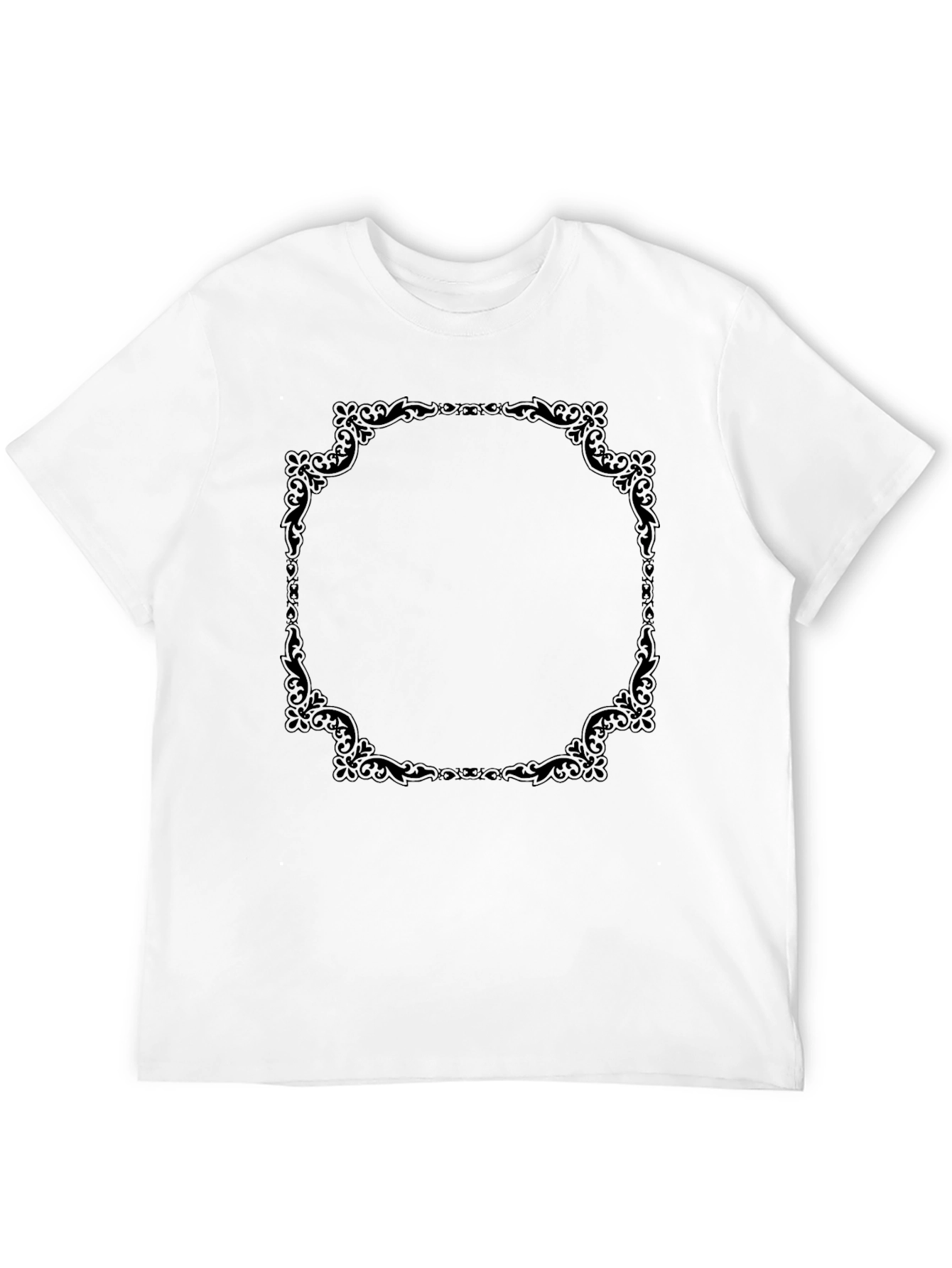 Elegant Black T-Shirt with Ornate Frame Design