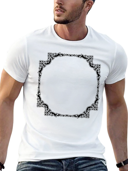Elegant Black T-Shirt with Ornate Frame Design