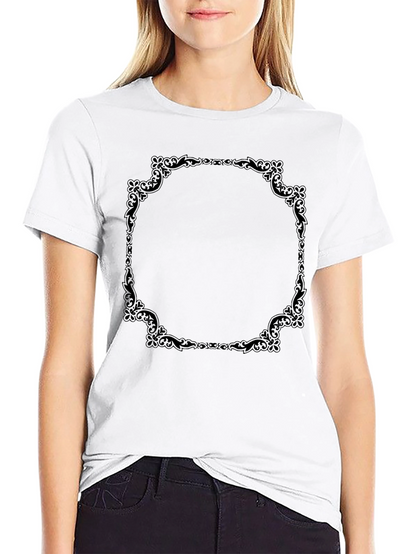 Elegant Black T-Shirt with Ornate Frame Design