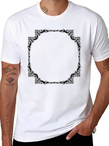 Elegant Black T-Shirt with Ornate Frame Design