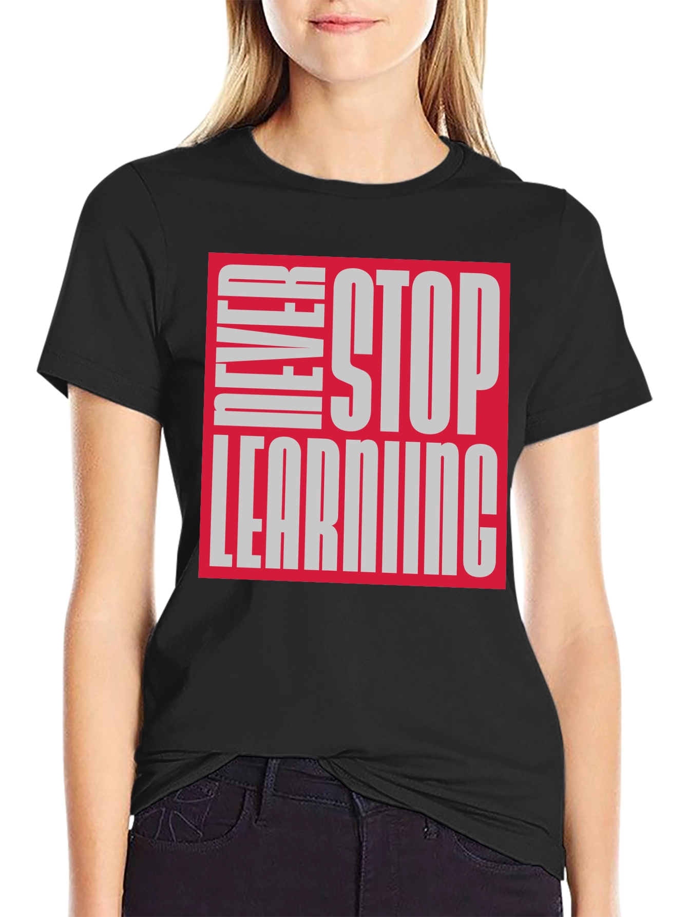 Never Stop Learning Graphic Tee - Black