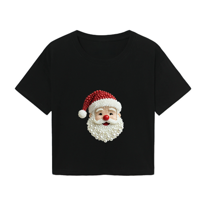 Sparkling Pearl Santa Claus Festive Holiday Crop Top