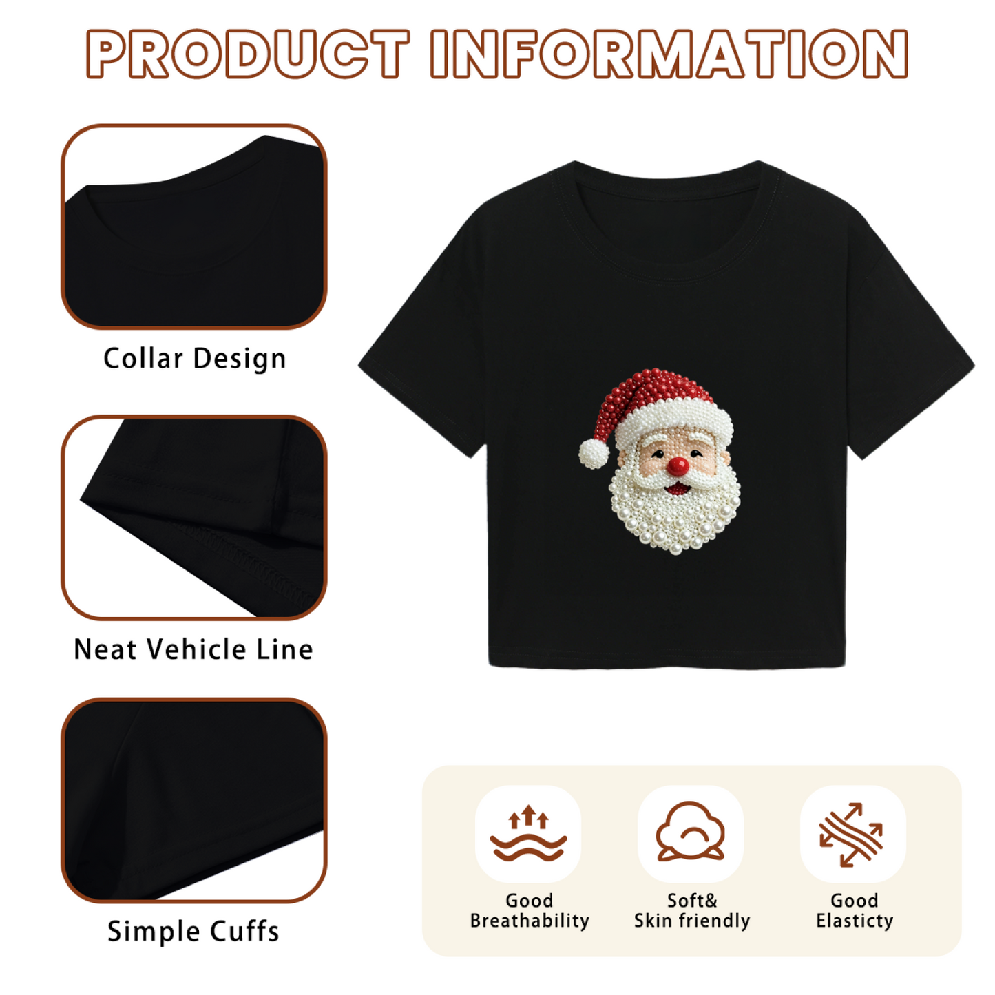 Sparkling Pearl Santa Claus Festive Holiday Crop Top