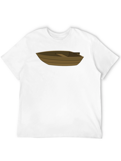 Cartoon Boat Graphic Tee - Casual Black T-Shirt