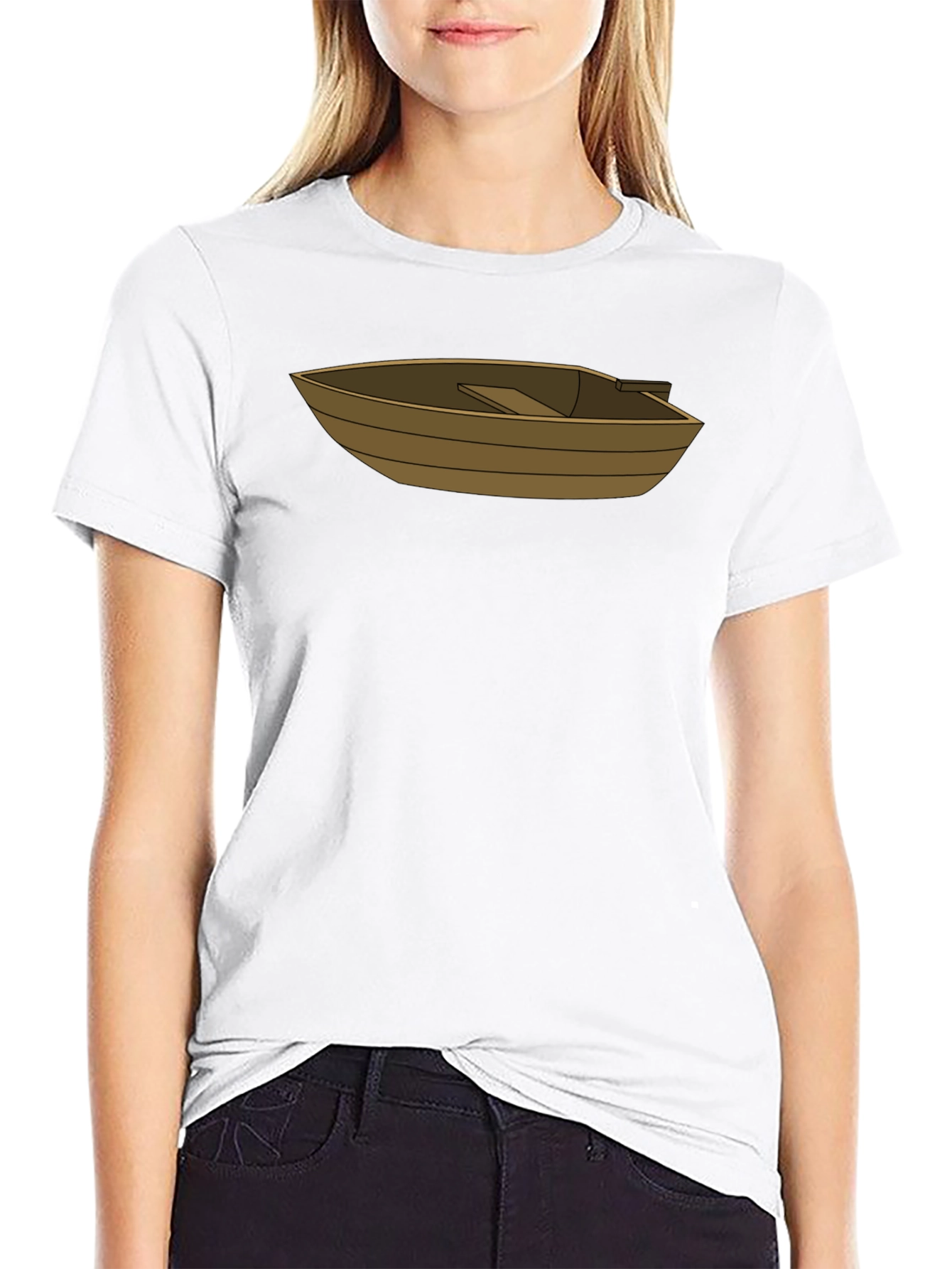 Cartoon Boat Graphic Tee - Casual Black T-Shirt