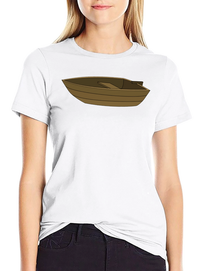 Cartoon Boat Graphic Tee - Casual Black T-Shirt