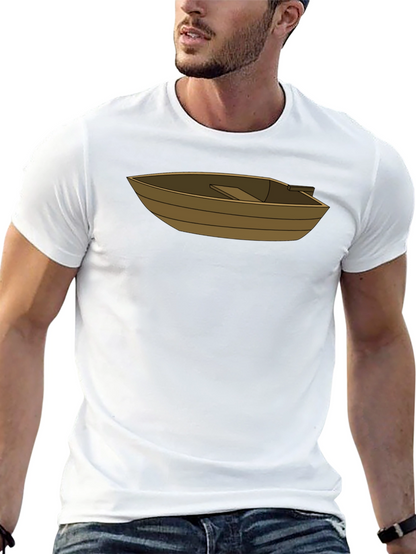 Cartoon Boat Graphic Tee - Casual Black T-Shirt