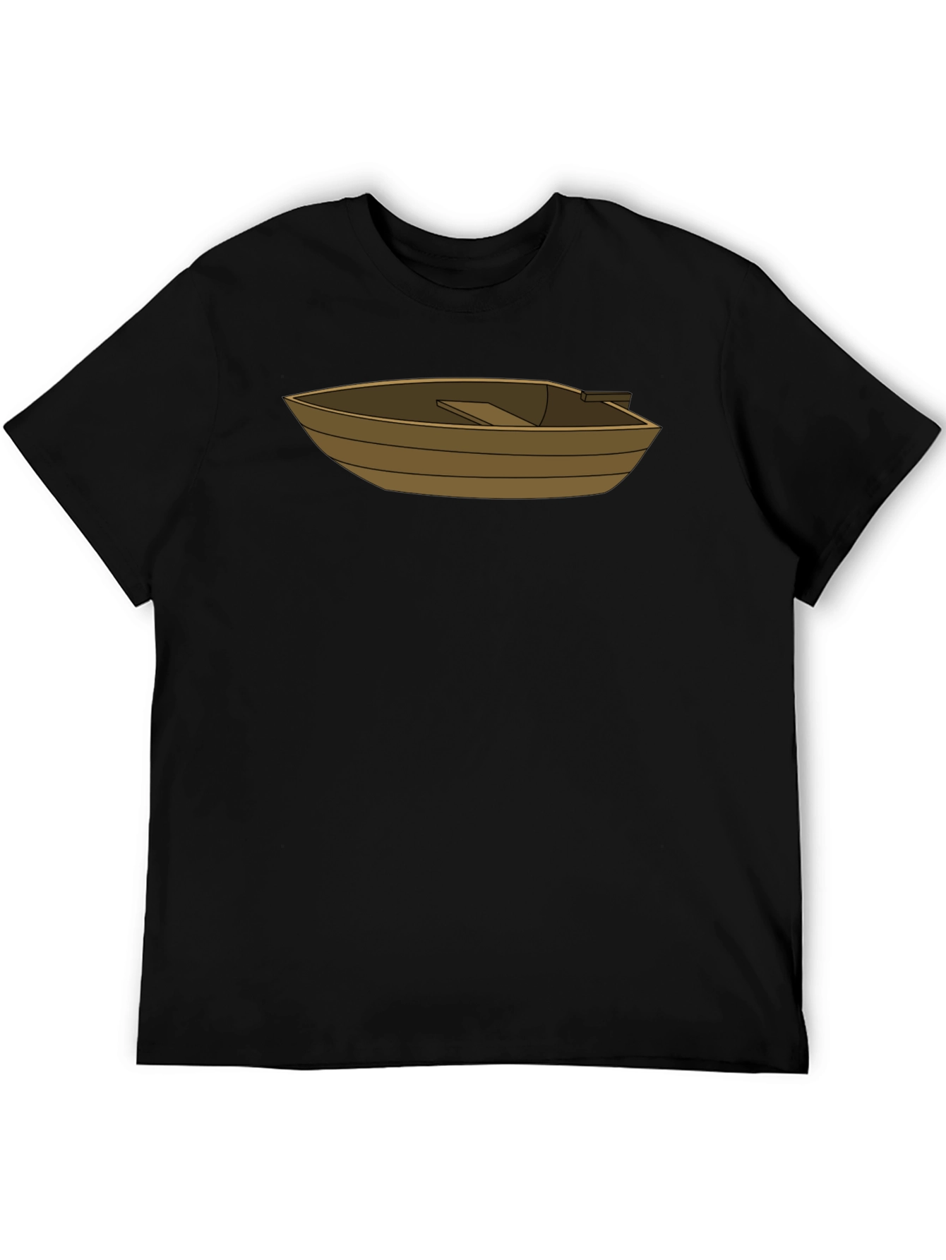 Cartoon Boat Graphic Tee - Casual Black T-Shirt