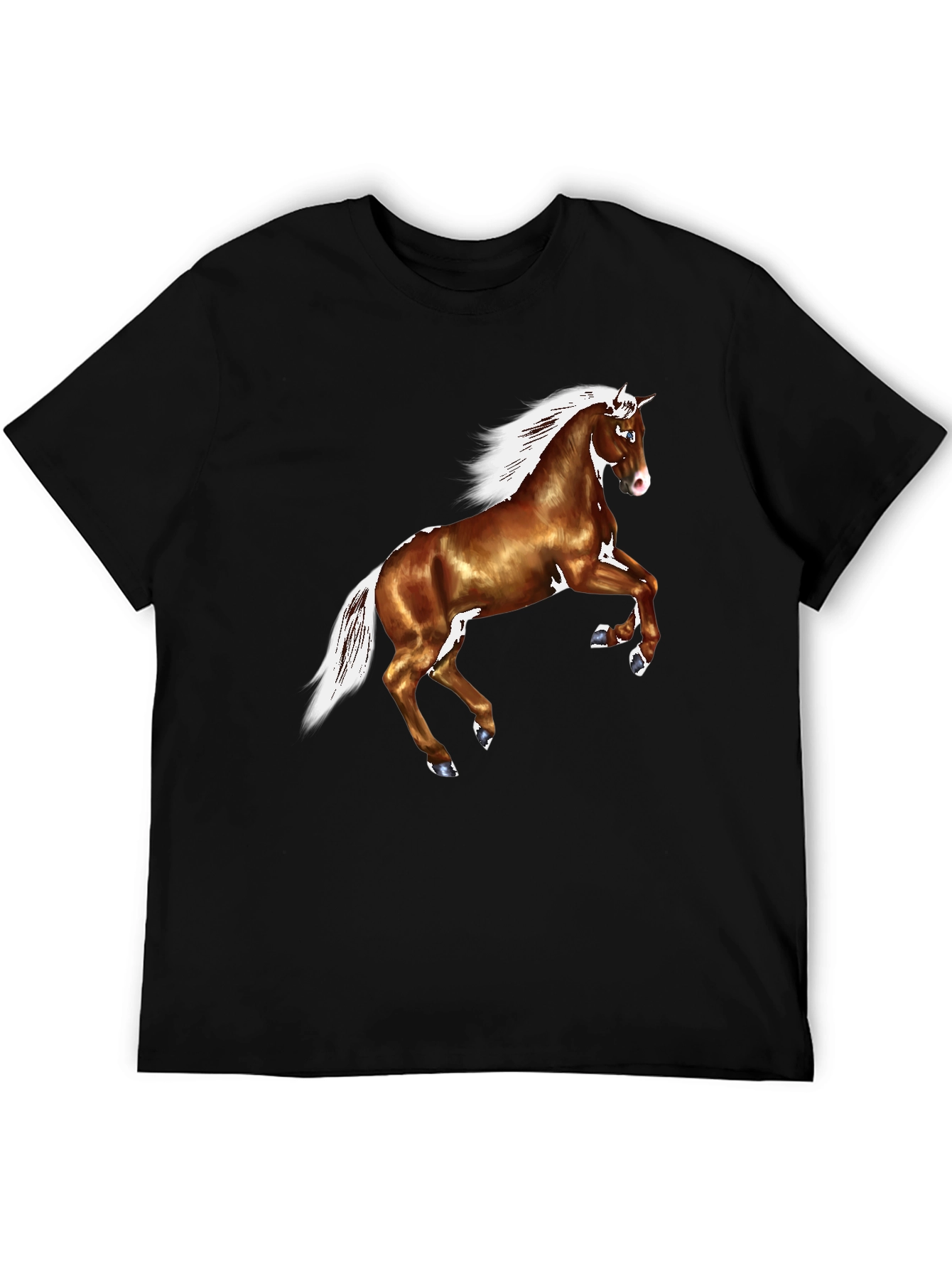 Horse Graphic Tee - Black Cotton Casual T-Shirt