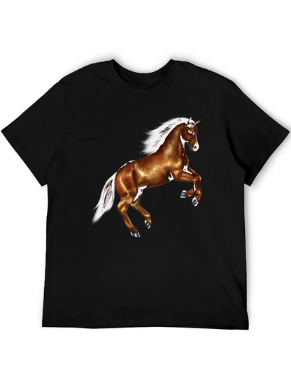 Horse Graphic Tee - Black Cotton Casual T-Shirt