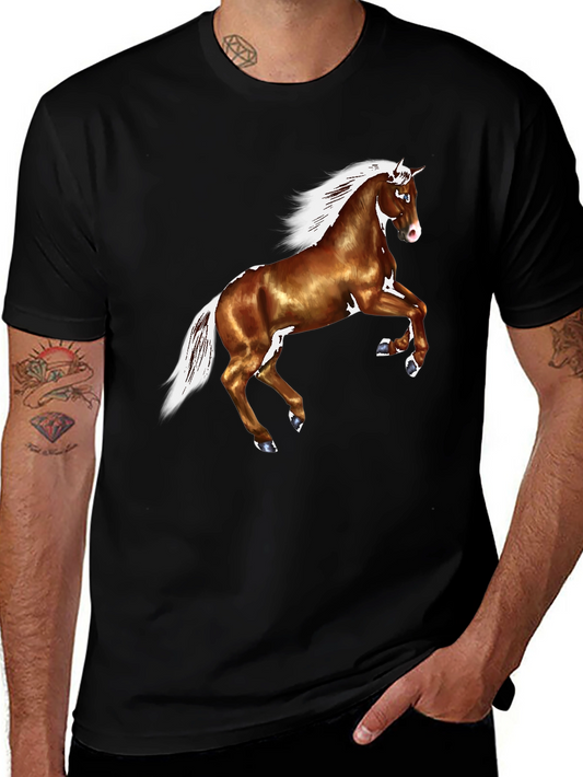 Horse Graphic Tee - Black Cotton Casual T-Shirt