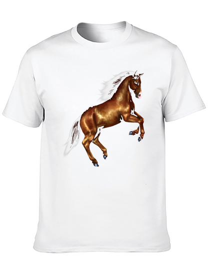 Horse Graphic Tee - Black Cotton Casual T-Shirt