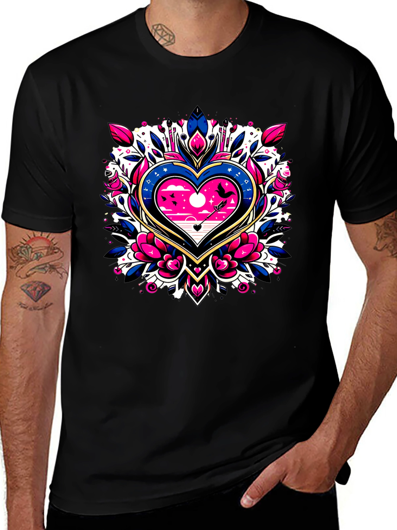 Heart & Arrow Graphic Tee - Stylish Black T-Shirt