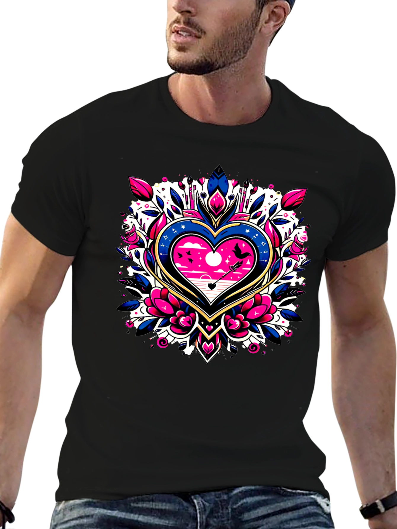 Heart & Arrow Graphic Tee - Stylish Black T-Shirt