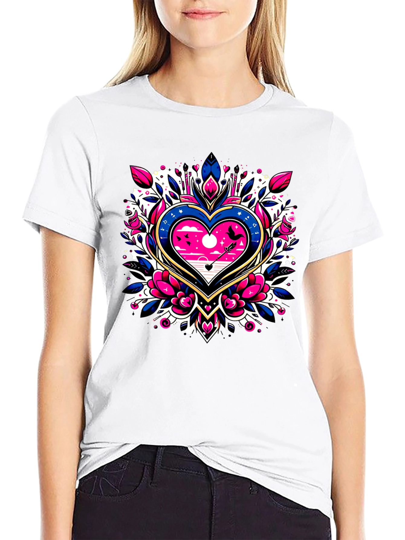 Heart & Arrow Graphic Tee - Stylish Black T-Shirt
