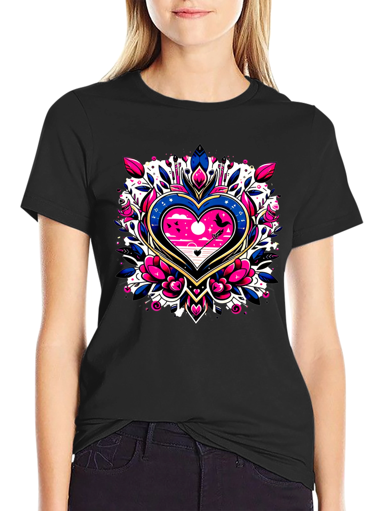 Heart & Arrow Graphic Tee - Stylish Black T-Shirt