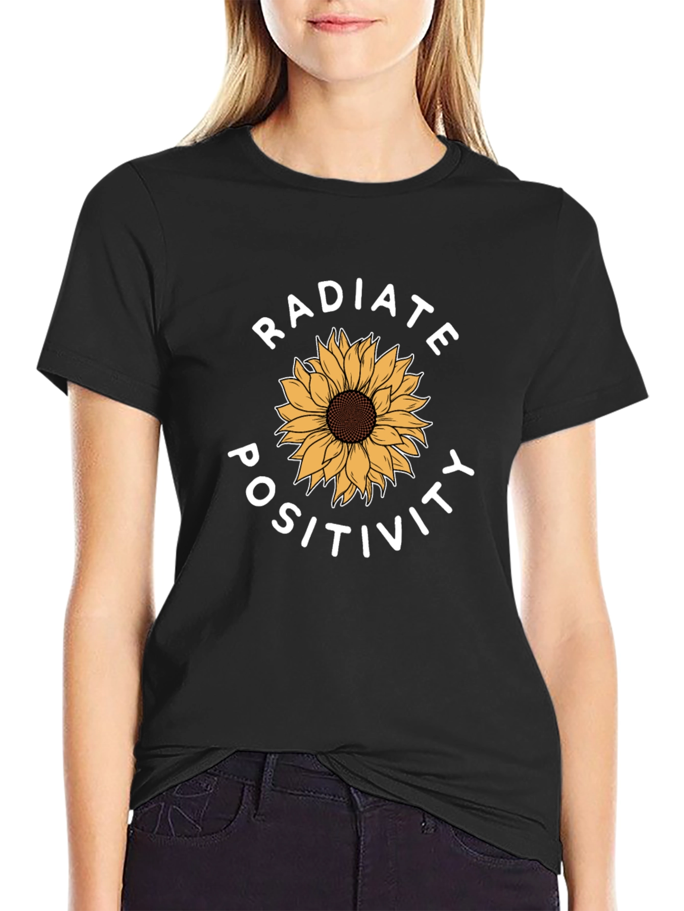 Radiate Positivity Sunflower Graphic Tee - Black