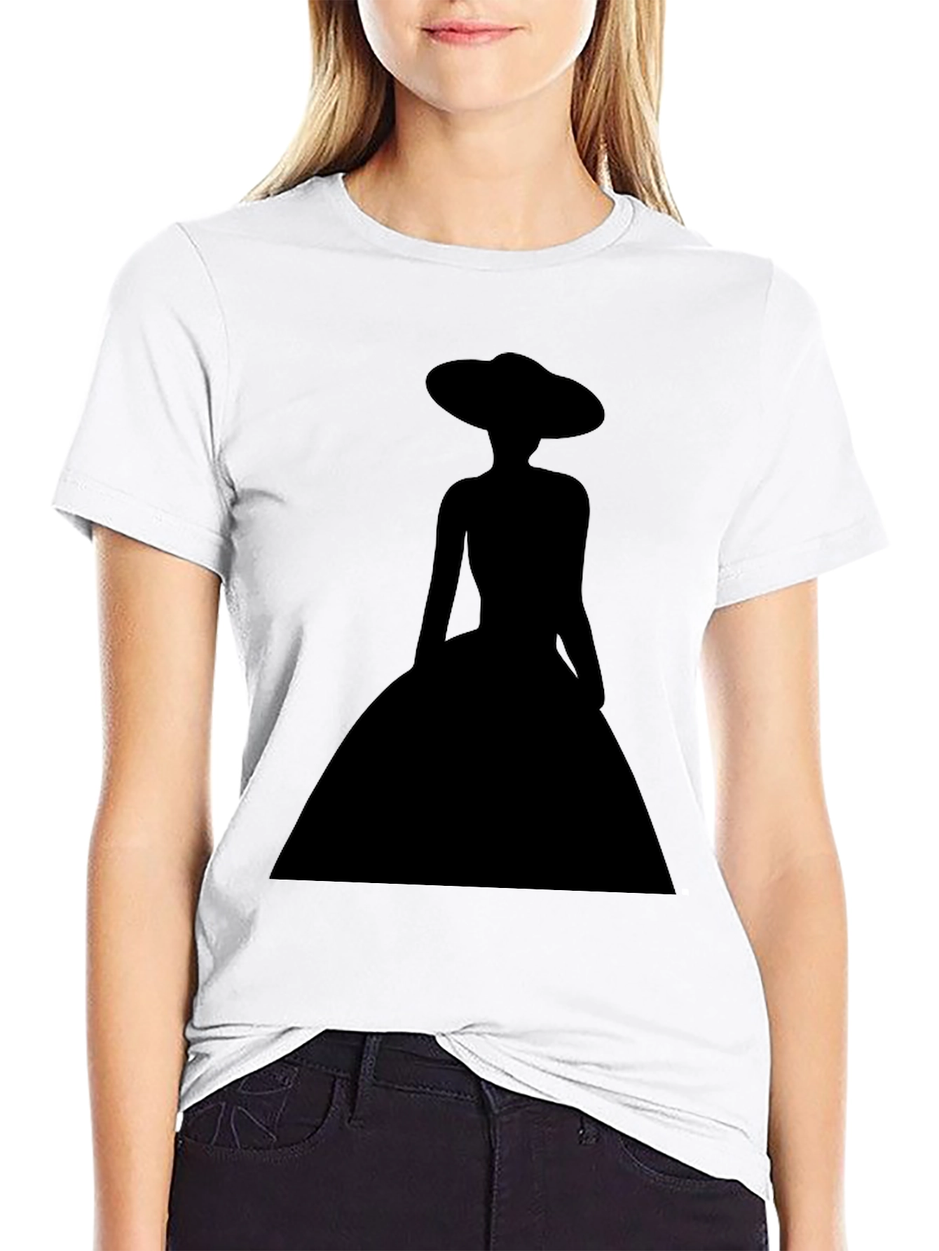 Elegant Woman Silhouette Black T-Shirt