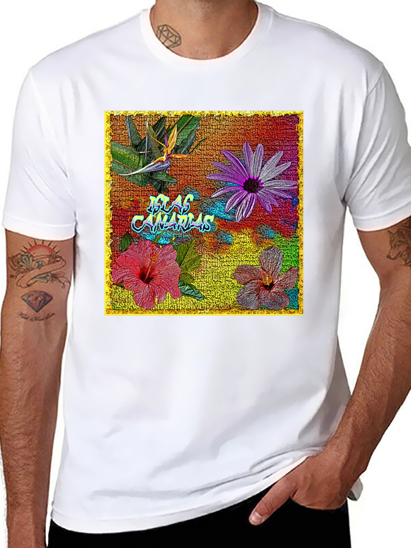 Floral Islas Canarias Black T-Shirt