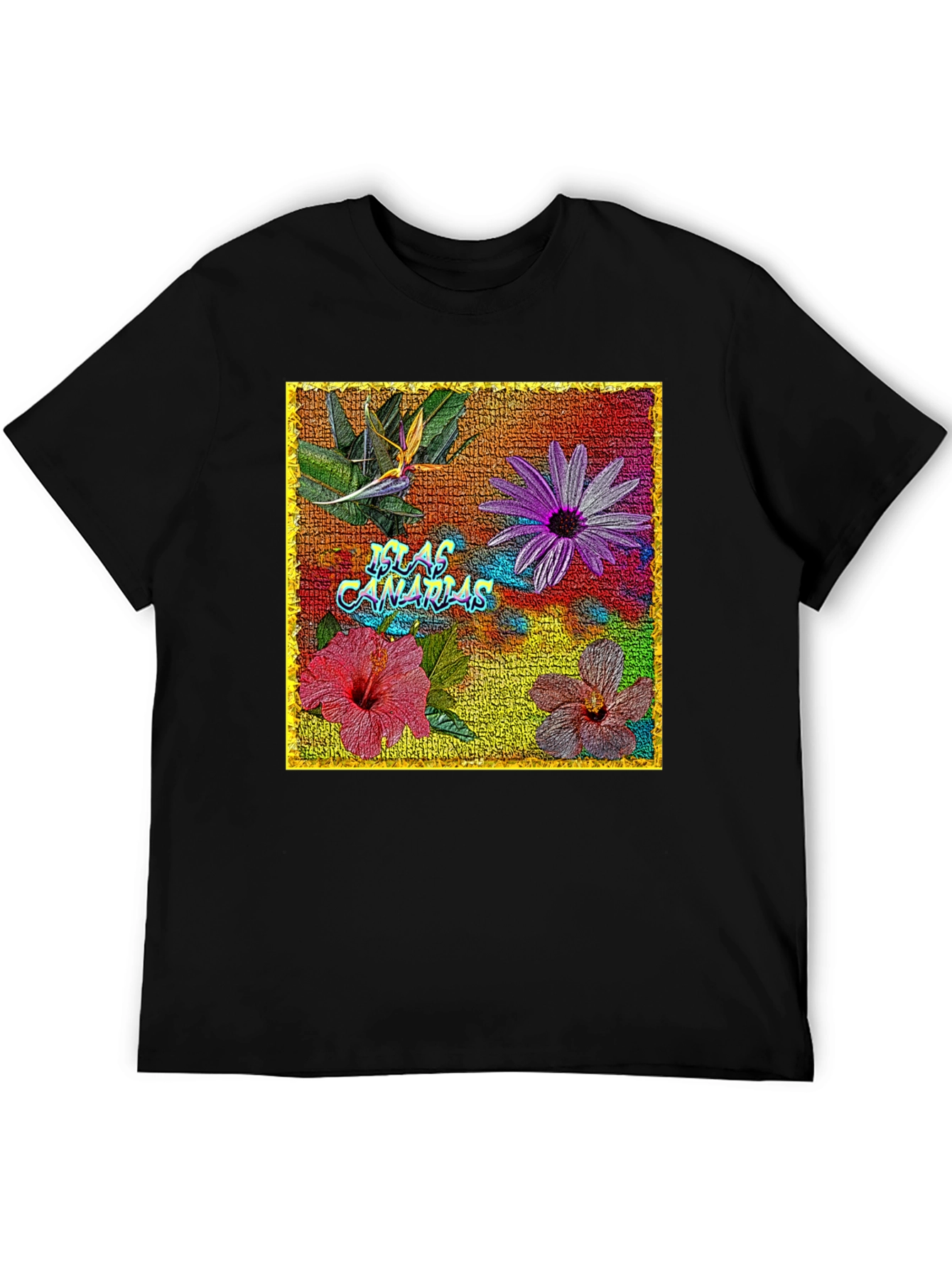 Floral Islas Canarias Black T-Shirt