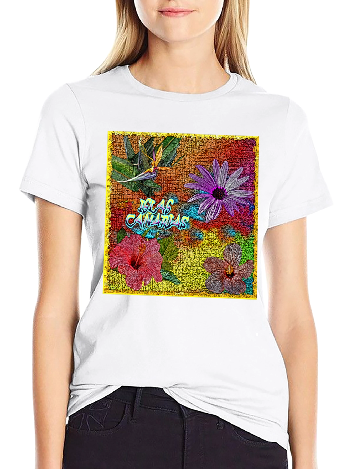Floral Islas Canarias Black T-Shirt