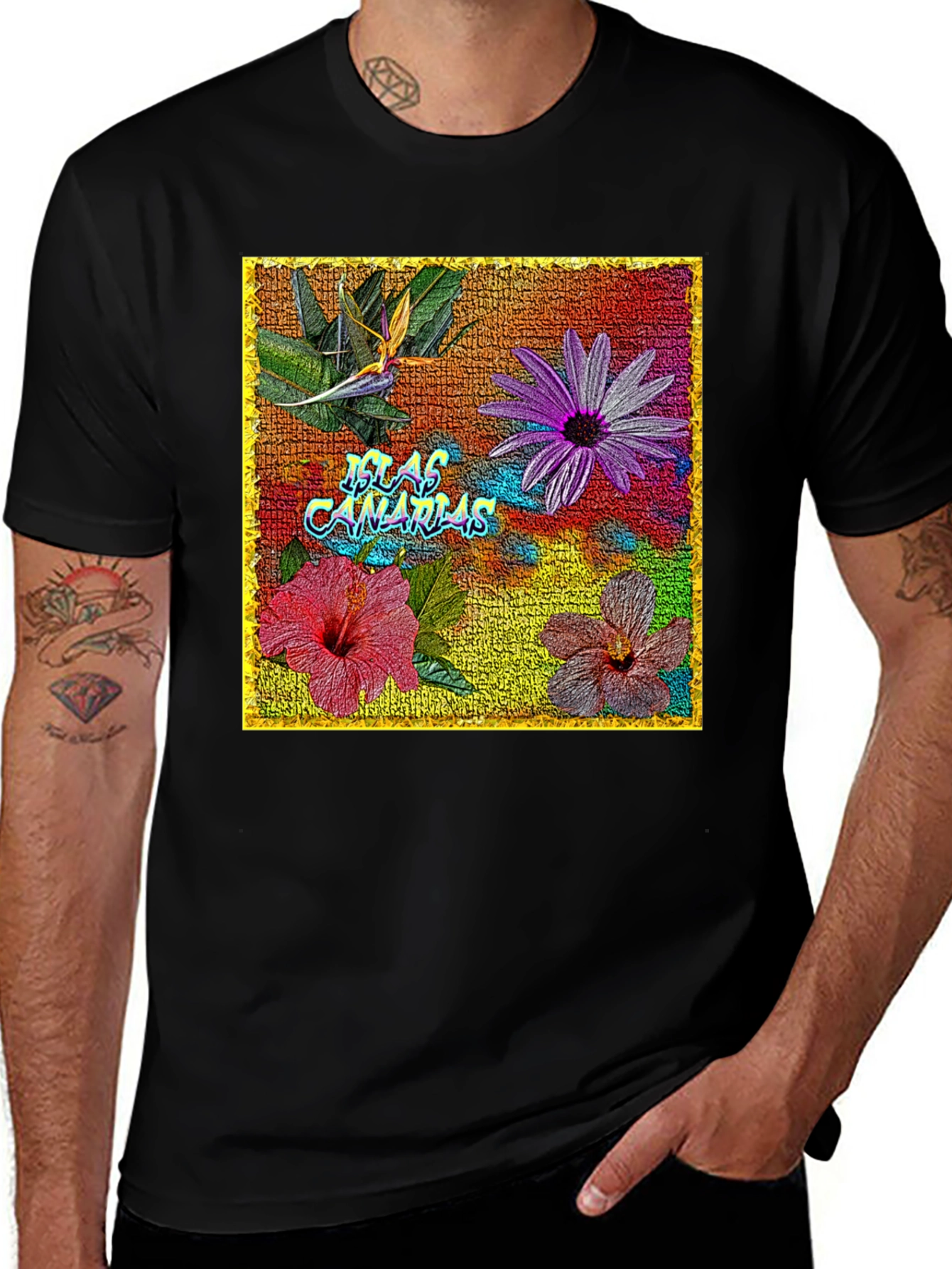 Floral Islas Canarias Black T-Shirt