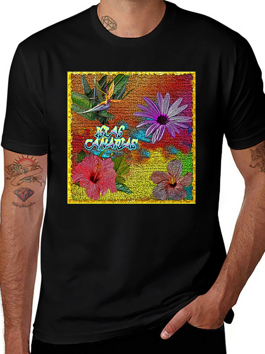 Floral Islas Canarias Black T-Shirt