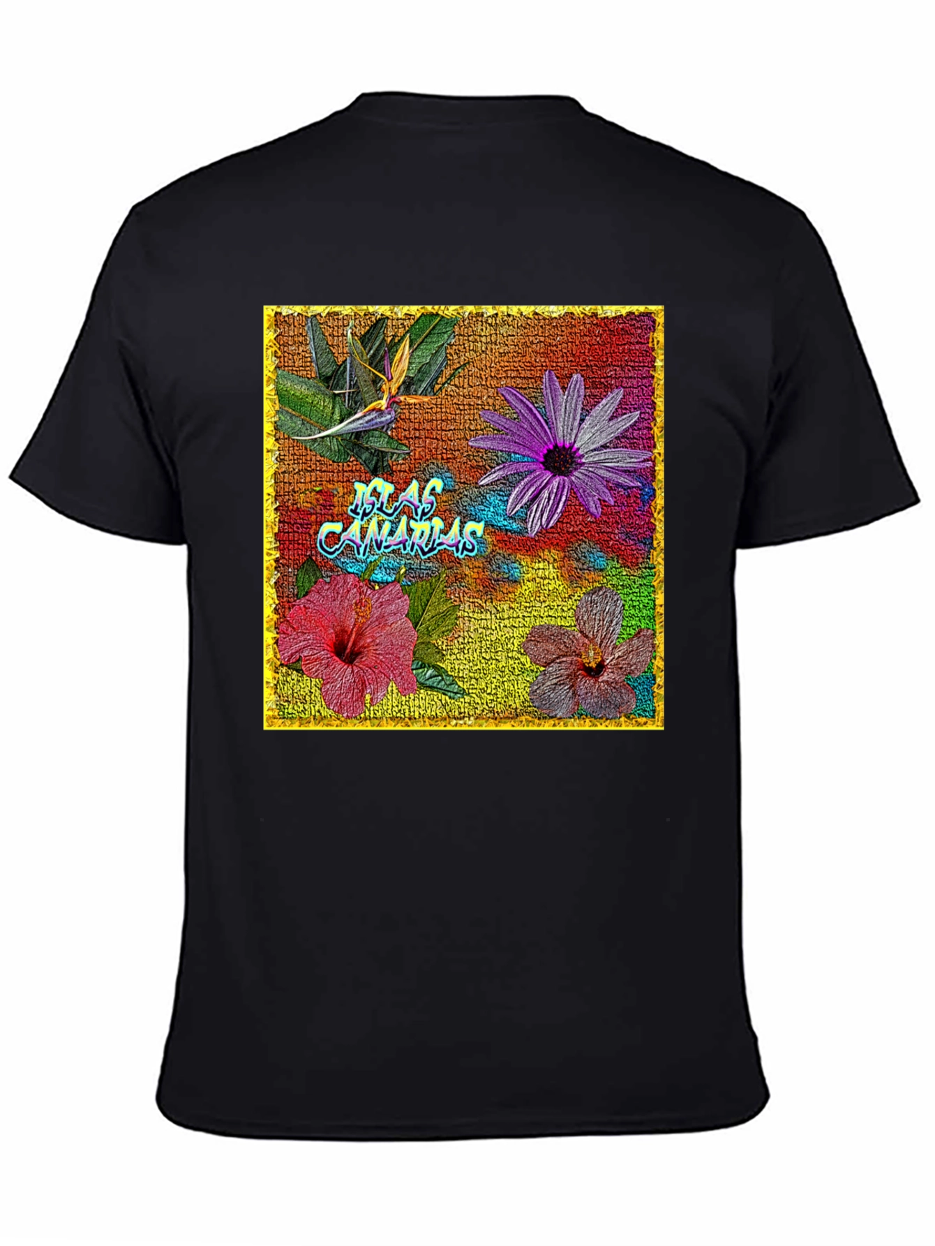 Floral Islas Canarias Black T-Shirt