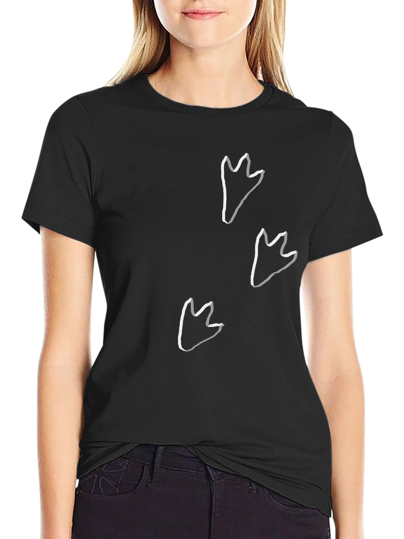 Dinosaur Footprint Graphic T-Shirt - Casual Black Tee