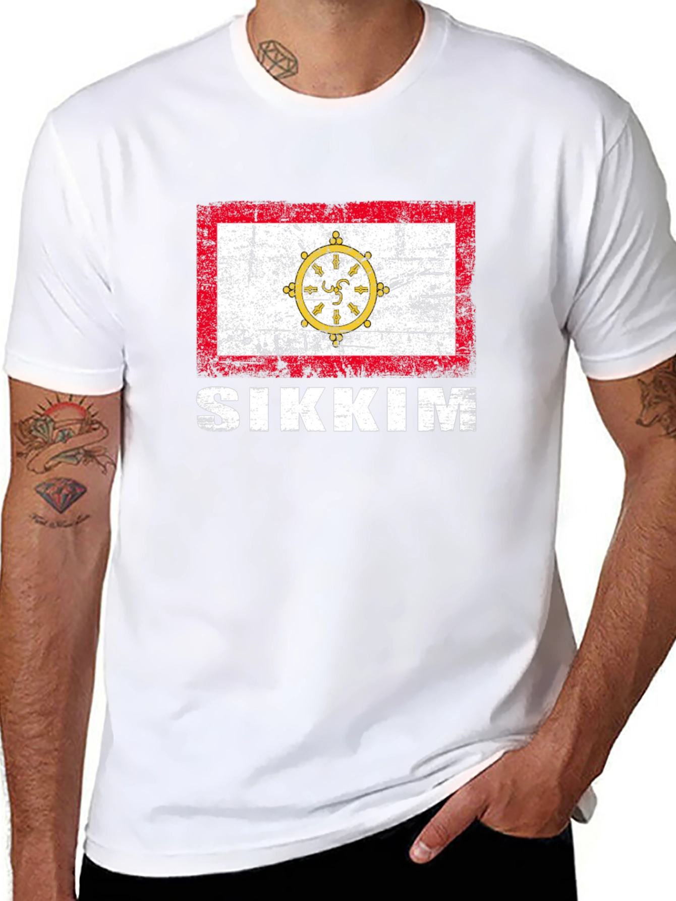 Sikkim Flag T-Shirt - Distressed Graphic Tee