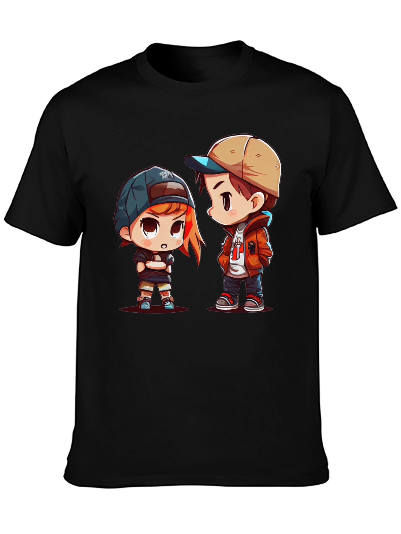 Cartoon Couple Black T-Shirt