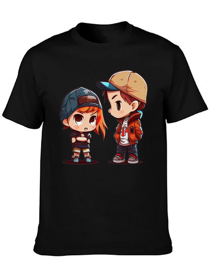 Cartoon Couple Black T-Shirt
