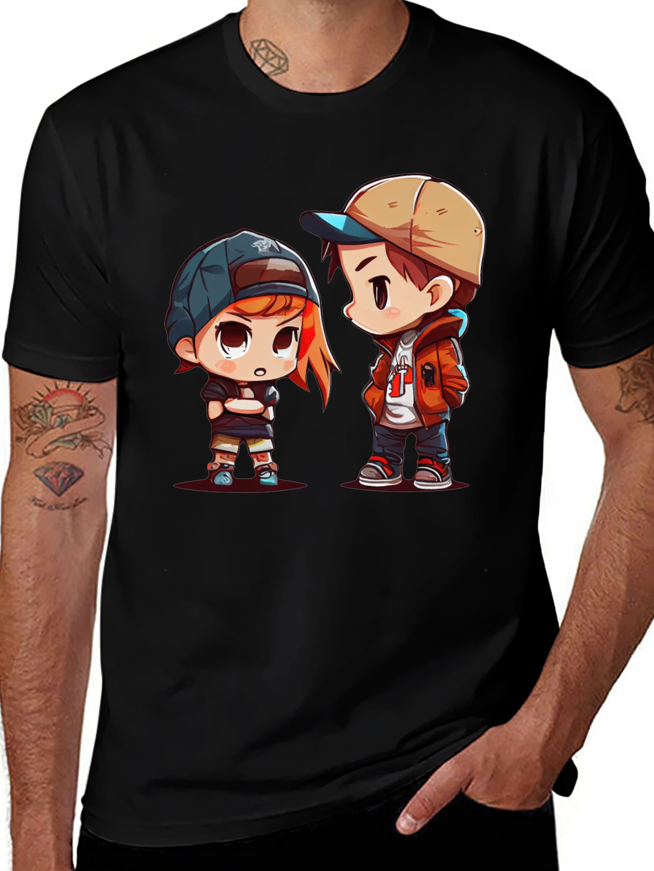 Cartoon Couple Black T-Shirt