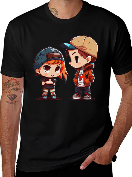 Cartoon Couple Black T-Shirt